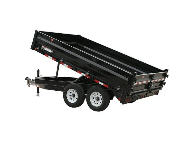 A PJ Deckover dump trailer against a blank background.