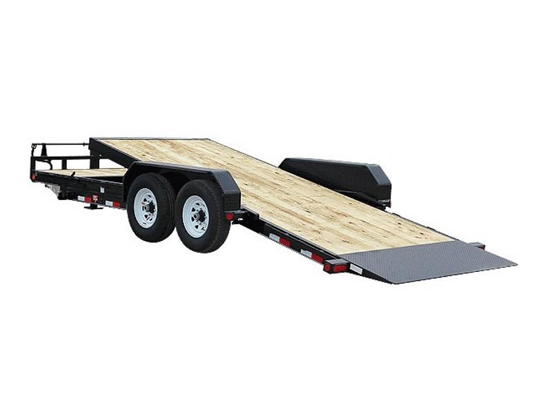 PJ Trailers 18' tilt trailer against a blank background.
